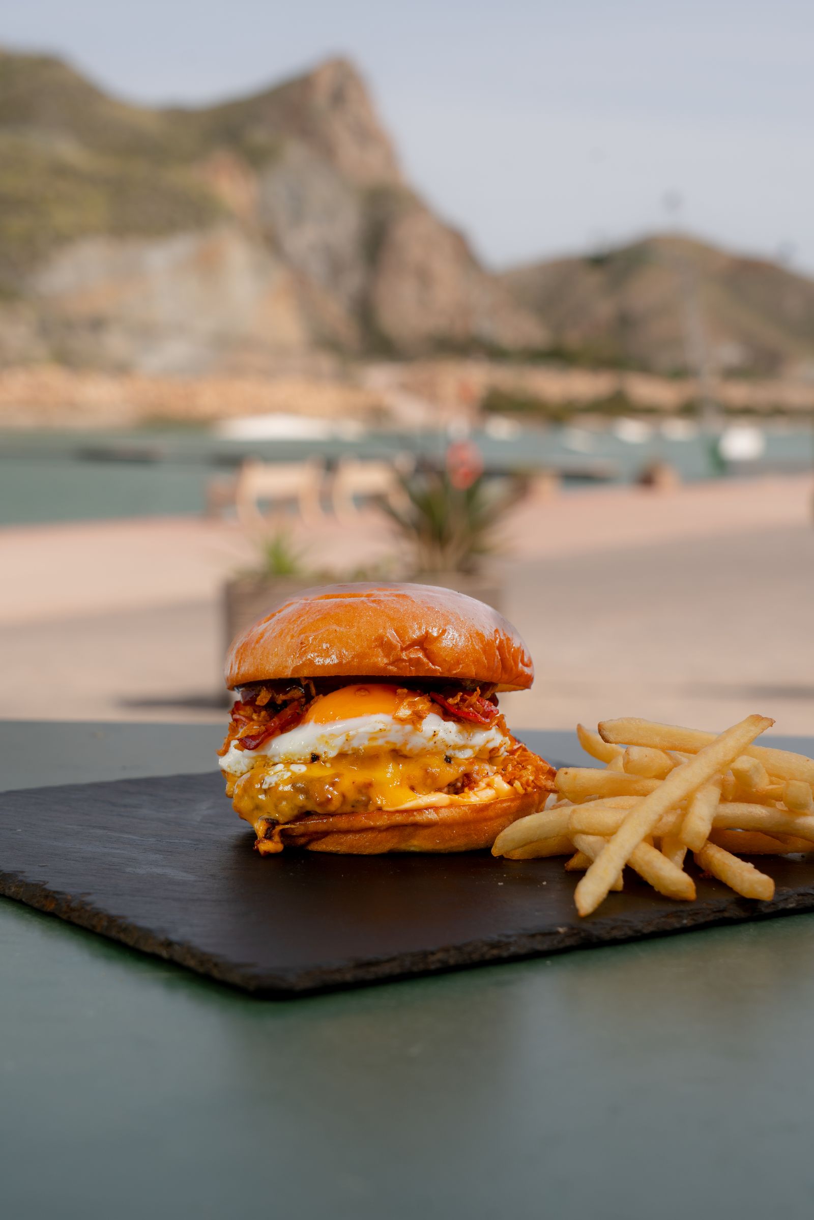 Signature burger at Lunar Beach Bar