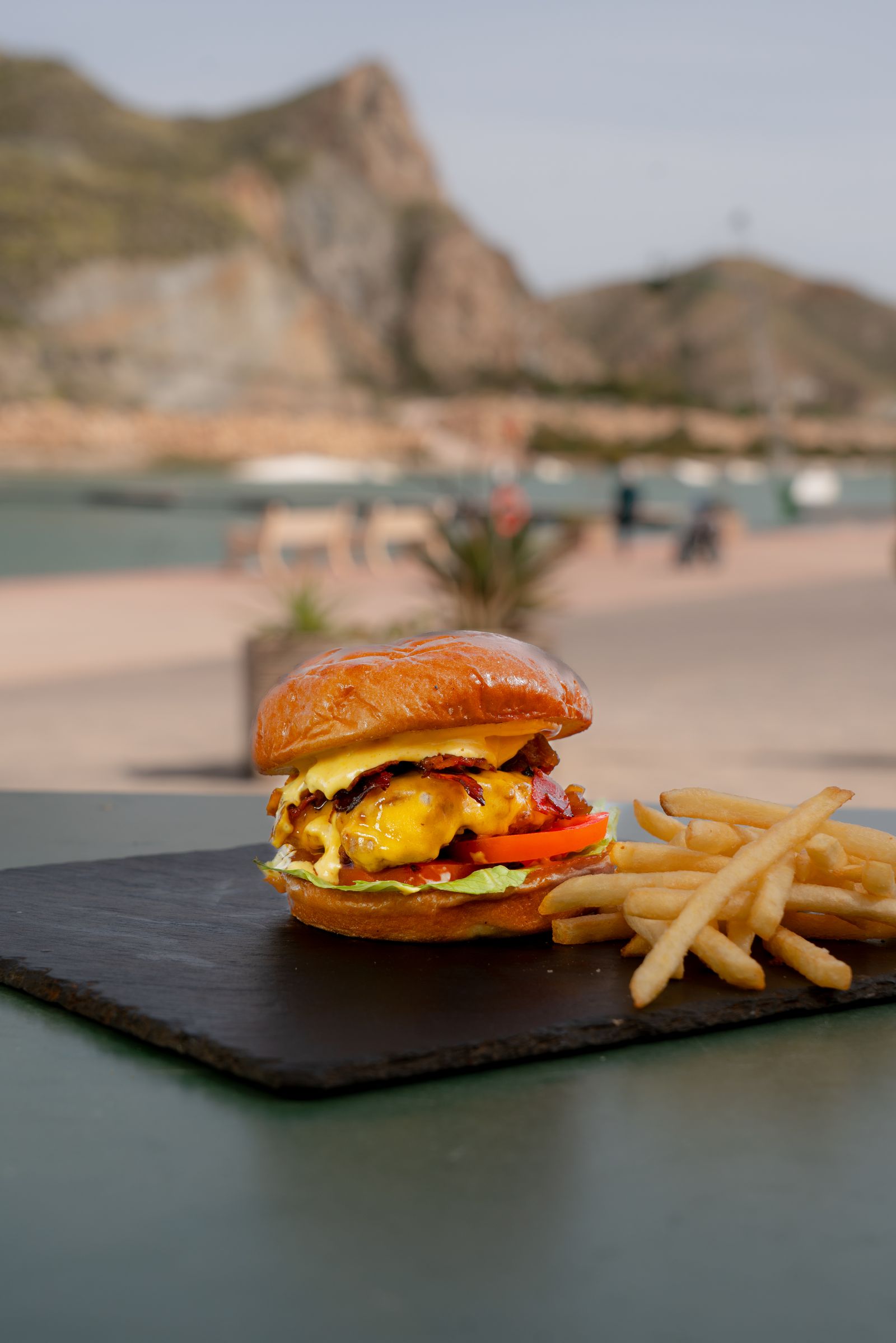 Loaded burger at Lunar Beach Bar